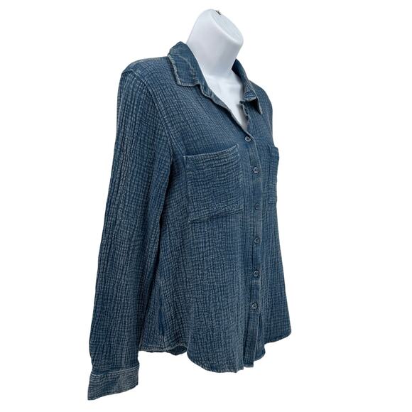 Wild Skye Raw Earth Button Up Shirt Top WMNS S Blue 4W30459 Long Sleeve Cotton - Picture 3 of 10